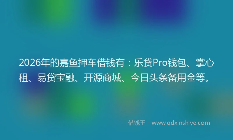 2026年的嘉鱼押车借钱有：乐贷Pro钱包、掌心租、易贷宝融、开源商城、今日头条备用金等。