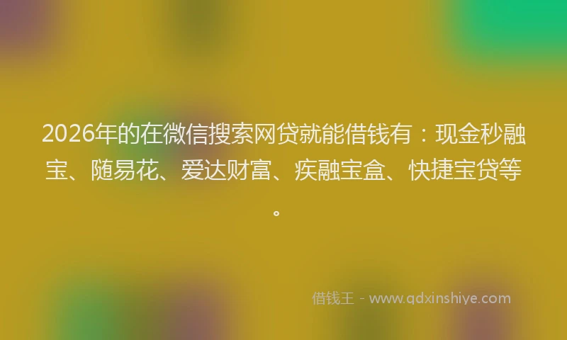 2026年的在微信搜索网贷就能借钱有：现金秒融宝、随易花、爱达财富、疾融宝盒、快捷宝贷等。