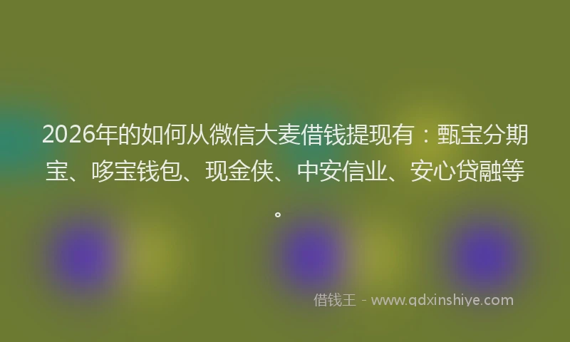 2026年的如何从微信大麦借钱提现有：甄宝分期宝、哆宝钱包、现金侠、中安信业、安心贷融等。