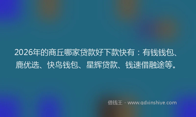 2026年的商丘哪家贷款好下款快有：有钱钱包、鹿优选、快鸟钱包、星辉贷款、钱速借融途等。