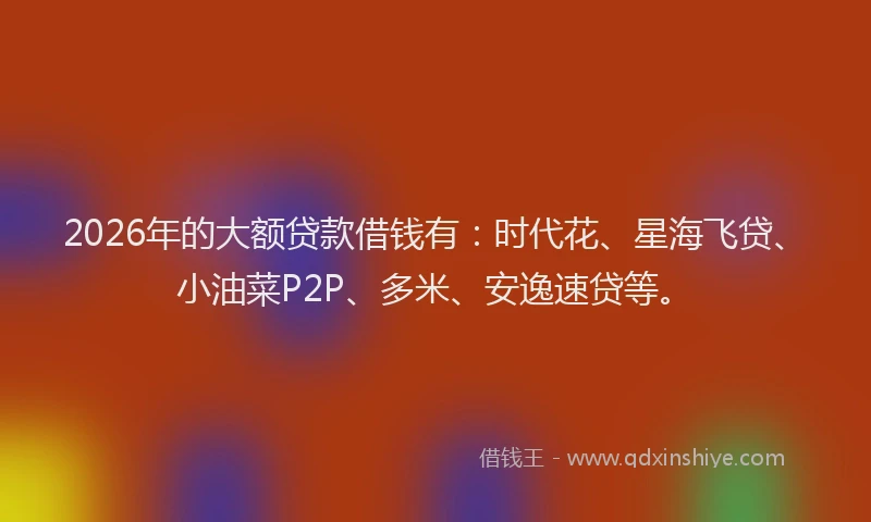 2026年的大额贷款借钱有：时代花、星海飞贷、小油菜P2P、多米、安逸速贷等。