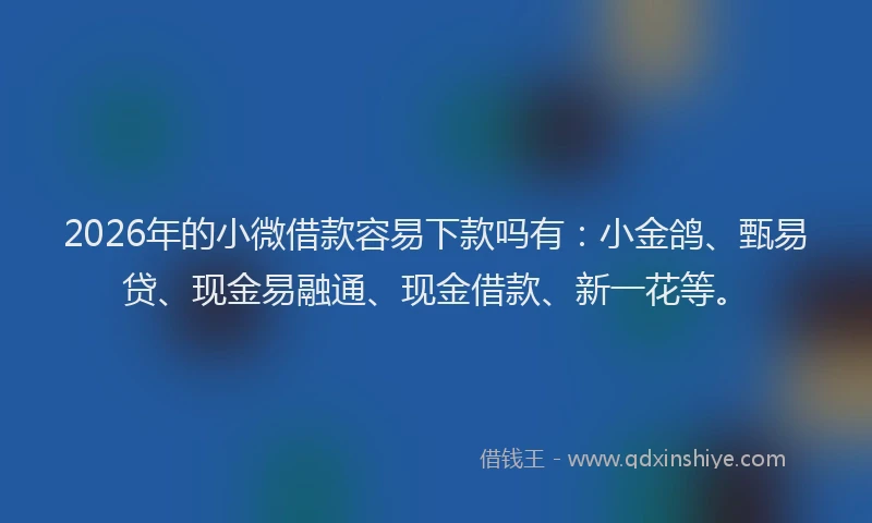 2026年的小微借款容易下款吗有：小金鸽、甄易贷、现金易融通、现金借款、新一花等。