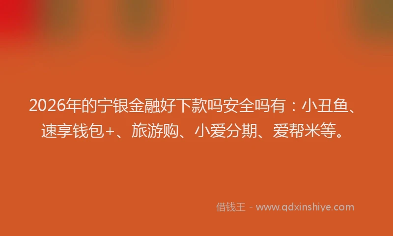 2026年的宁银金融好下款吗安全吗有：小丑鱼、速享钱包+、旅游购、小爱分期、爱帮米等。