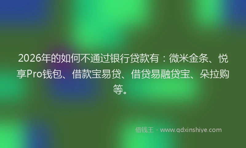 2026年的如何不通过银行贷款有：微米金条、悦享Pro钱包、借款宝易贷、借贷易融贷宝、朵拉购等。