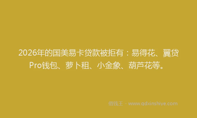 2026年的国美易卡贷款被拒有：易得花、翼贷Pro钱包、萝卜租、小金象、葫芦花等。