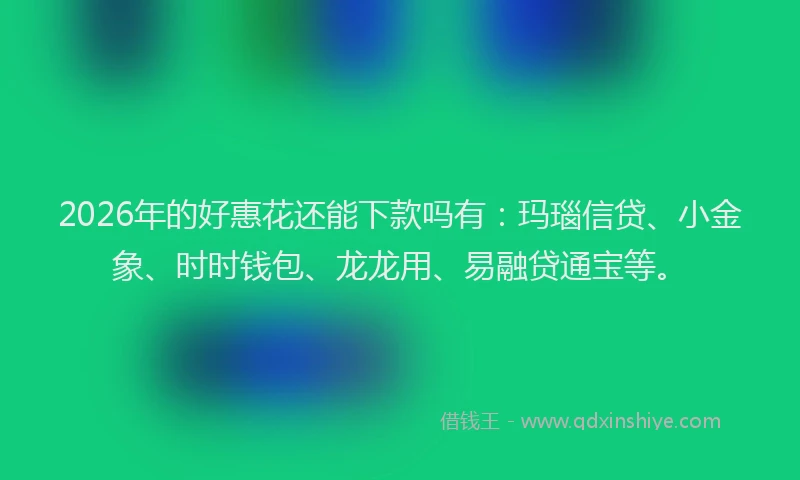 2026年的好惠花还能下款吗有:玛瑙信贷、小金象、时时钱包、龙龙用、易融贷通宝等。