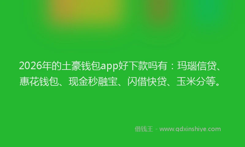 2026年的土豪钱包app好下款吗有：玛瑙信贷、惠花钱包、现金秒融宝、闪借快贷、玉米分等。