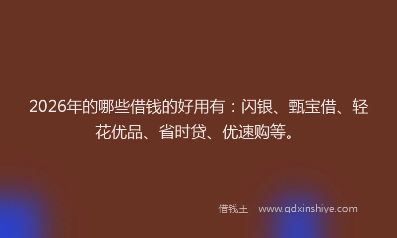 2026年的哪些借钱的好用有：闪银、甄宝借、轻花优品、省时贷、优速购等。