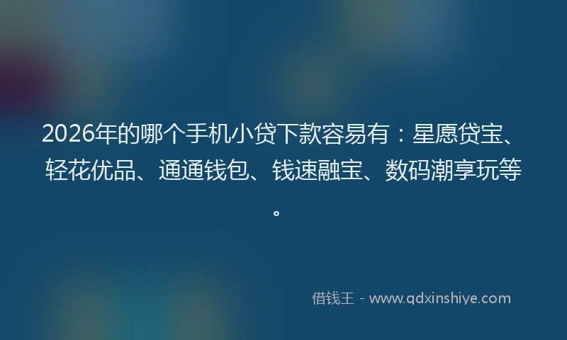 2026年的哪个手机小贷下款容易有：星愿贷宝、轻花优品、通通钱包、钱速融宝、数码潮享玩等。