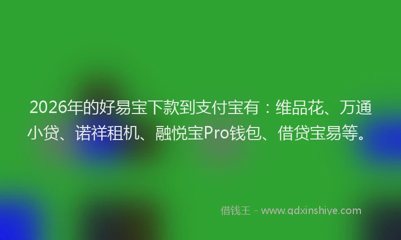 2026年的好易宝下款到支付宝有：维品花、万通小贷、诺祥租机、融悦宝Pro钱包、借贷宝易等。