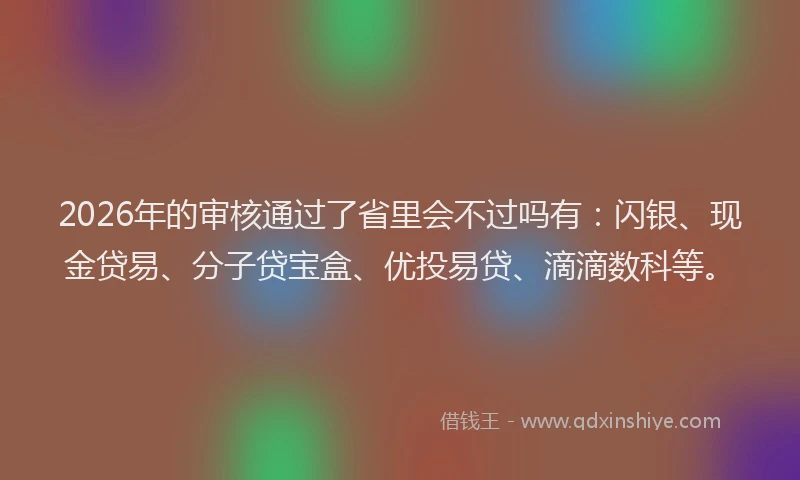 2026年的审核通过了省里会不过吗有：闪银、现金贷易、分子贷宝盒、优投易贷、滴滴数科等。