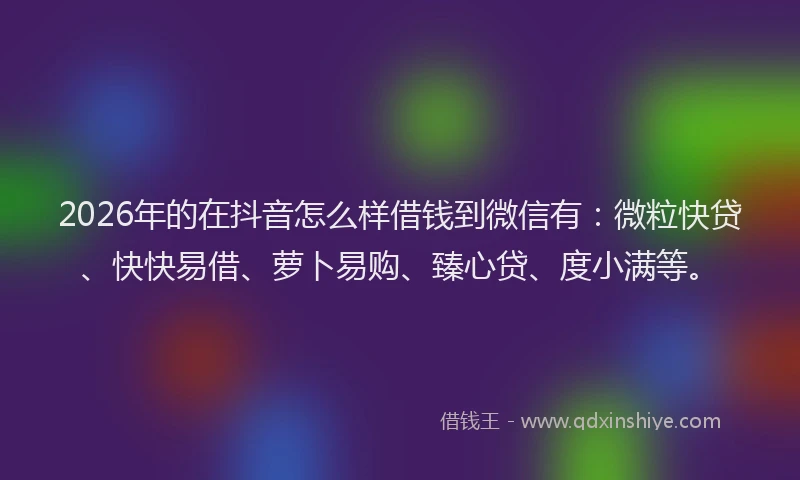 2026年的在抖音怎么样借钱到微信有：微粒快贷、快快易借、萝卜易购、臻心贷、度小满等。