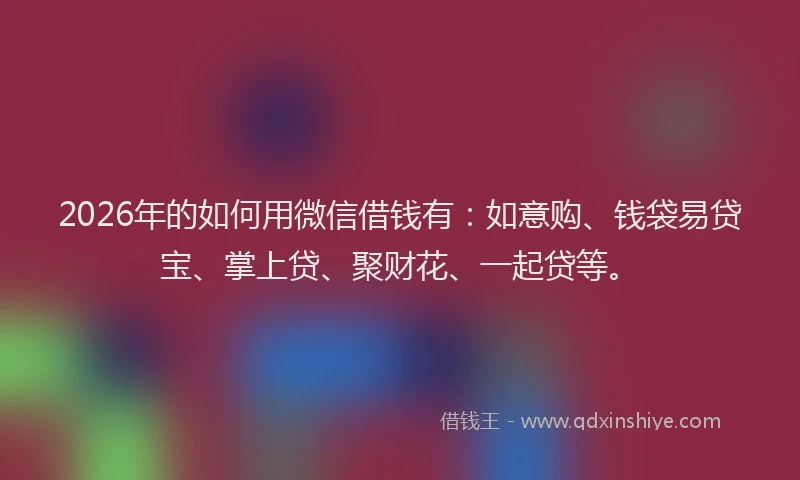 2026年的如何用微信借钱有：如意购、钱袋易贷宝、掌上贷、聚财花、一起贷等。