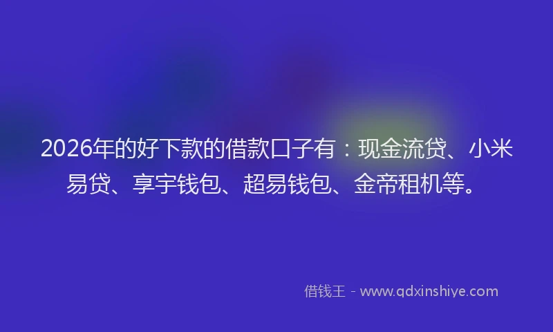 2026年的好下款的借款口子有：现金流贷、小米易贷、享宇钱包、超易钱包、金帝租机等。