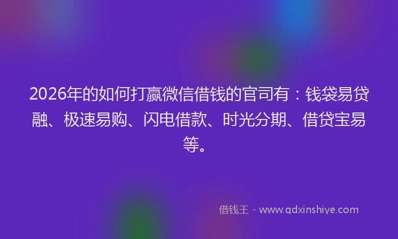2026年的如何打赢微信借钱的官司有：钱袋易贷融、极速易购、闪电借款、时光分期、借贷宝易等。