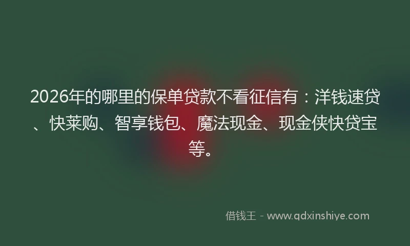 2026年的哪里的保单贷款不看征信有：洋钱速贷、快莱购、智享钱包、魔法现金、现金侠快贷宝等。