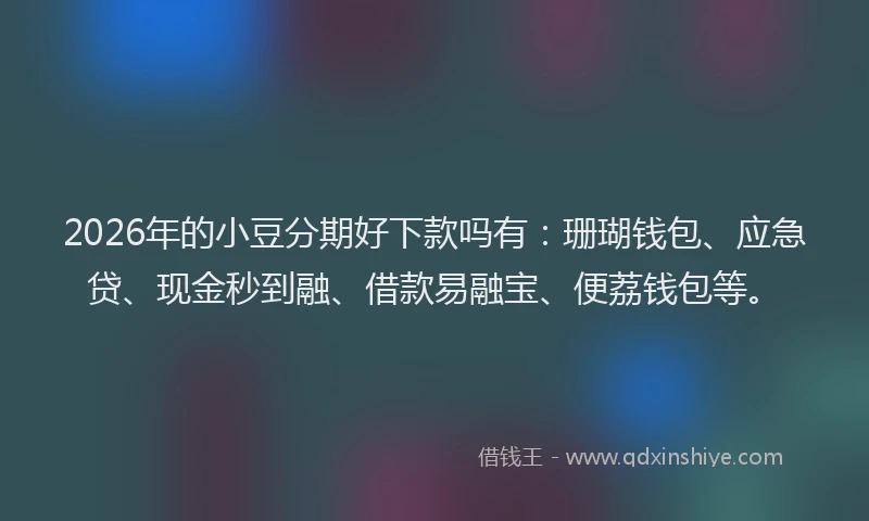 2026年的小豆分期好下款吗有：珊瑚钱包、应急贷、现金秒到融、借款易融宝、便荔钱包等。