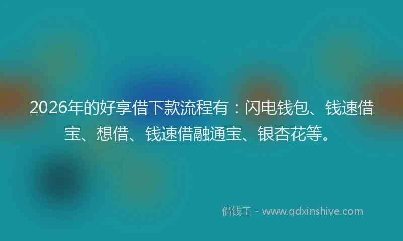 2026年的好享借下款流程有：闪电钱包、钱速借宝、想借、钱速借融通宝、银杏花等。