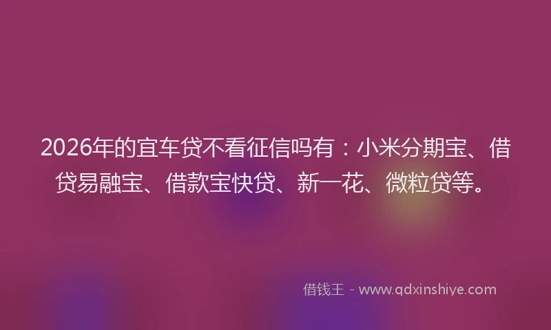 2026年的宜车贷不看征信吗有：小米分期宝、借贷易融宝、借款宝快贷、新一花、微粒贷等。