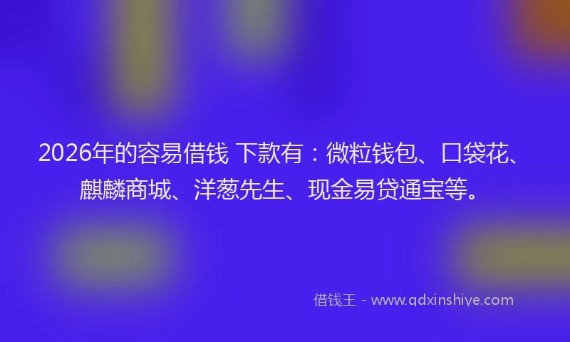 2026年的容易借钱 下款有：微粒钱包、口袋花、麒麟商城、洋葱先生、现金易贷通宝等。