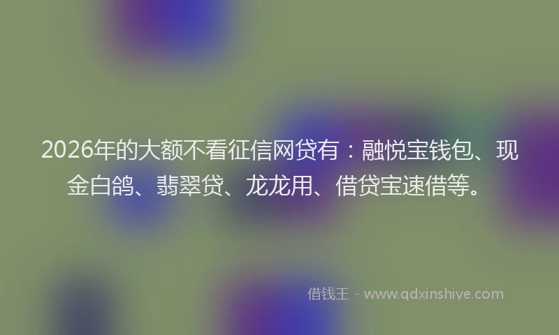 2026年的大额不看征信网贷有：融悦宝钱包、现金白鸽、翡翠贷、龙龙用、借贷宝速借等。