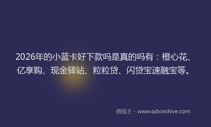 2026年的小蓝卡好下款吗是真的吗有:橙心花、亿享购、现金驿站、粒粒贷、闪贷宝速融宝等。