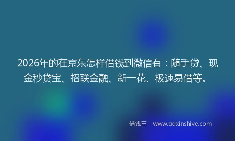 2026年的在京东怎样借钱到微信有：随手贷、现金秒贷宝、招联金融、新一花、极速易借等。