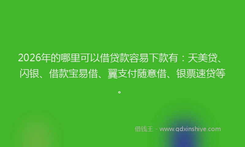 2026年的哪里可以借贷款容易下款有：天美贷、闪银、借款宝易借、翼支付随意借、银票速贷等。