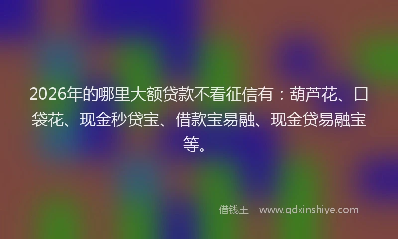 2026年的哪里大额贷款不看征信有：葫芦花、口袋花、现金秒贷宝、借款宝易融、现金贷易融宝等。