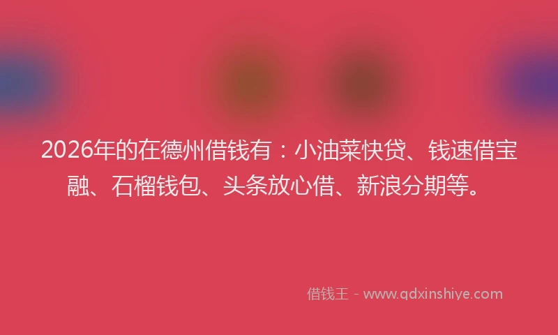 2026年的在德州借钱有：小油菜快贷、钱速借宝融、石榴钱包、头条放心借、新浪分期等。