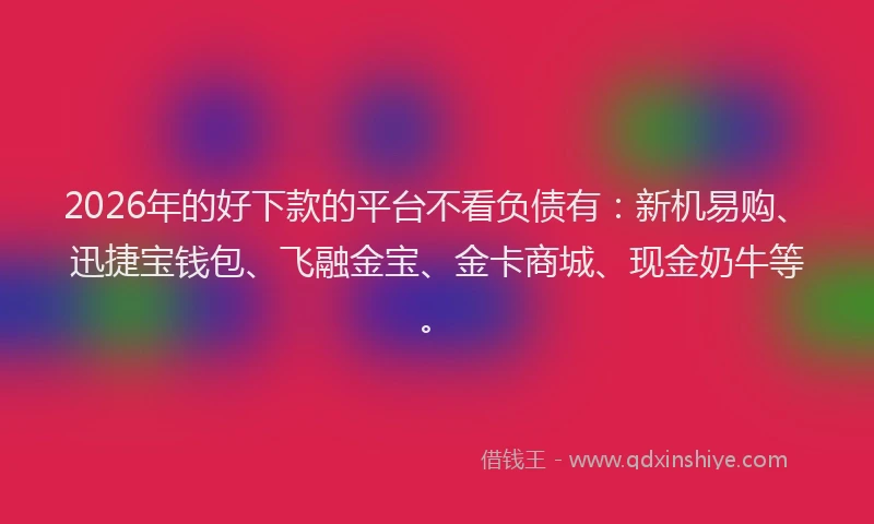 2026年的好下款的平台不看负债有：新机易购、迅捷宝钱包、飞融金宝、金卡商城、现金奶牛等。