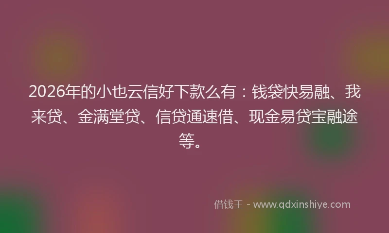 2026年的小也云信好下款么有:钱袋快易融、我来贷、金满堂贷、信贷通速借、现金易贷宝融途等。