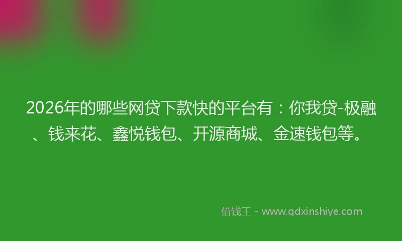 2026年的哪些网贷下款快的平台有：你我贷-极融、钱来花、鑫悦钱包、开源商城、金速钱包等。
