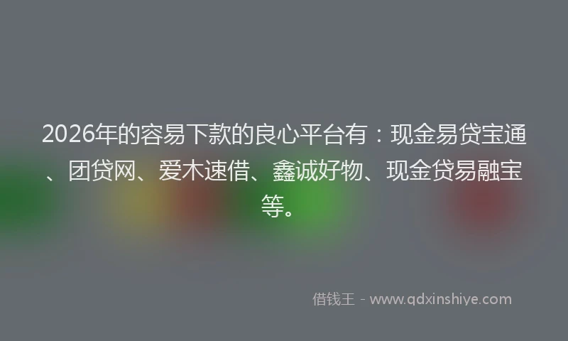 2026年的容易下款的良心平台有：现金易贷宝通、团贷网、爱木速借、鑫诚好物、现金贷易融宝等。