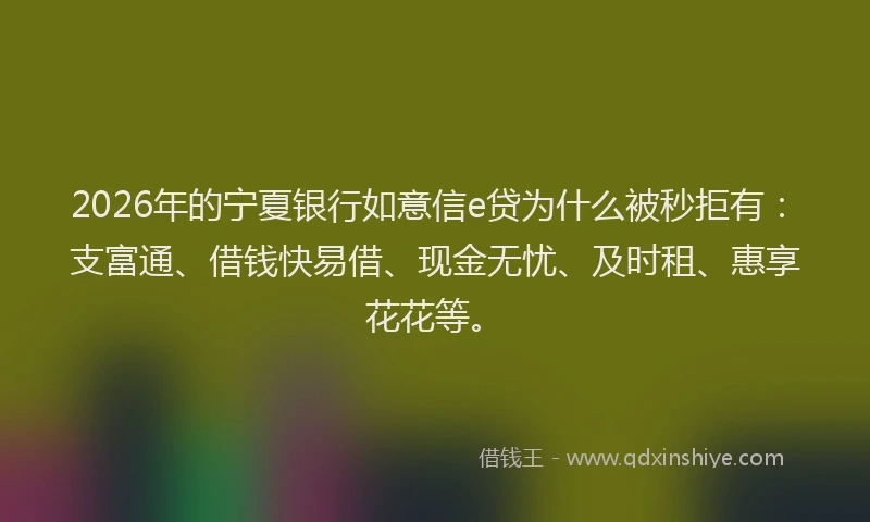 2026年的宁夏银行如意信e贷为什么被秒拒有:支富通、借钱快易借、现金无忧、及时租、惠享花花等。
