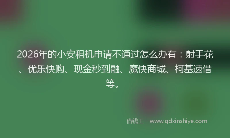 2026年的小安租机申请不通过怎么办有：射手花、优乐快购、现金秒到融、魔快商城、柯基速借等。