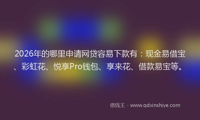 2026年的哪里申请网贷容易下款有：现金易借宝、彩虹花、悦享Pro钱包、享来花、借款易宝等。