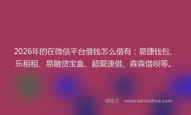 2026年的在微信平台借钱怎么借有：易捷钱包、乐租租、易融贷宝盒、超爱速借、森森借呗等。