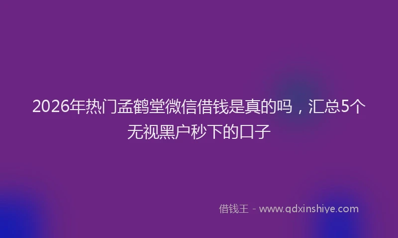 2026年热门孟鹤堂微信借钱是真的吗,汇总5个无视黑户秒下的口子
