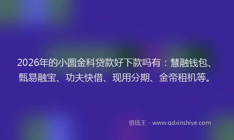 2026年的小圆金科贷款好下款吗有：慧融钱包、甄易融宝、功夫快借、现用分期、金帝租机等。