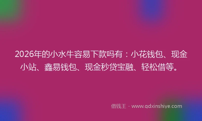 2026年的小水牛容易下款吗有：小花钱包、现金小站、鑫易钱包、现金秒贷宝融、轻松借等。