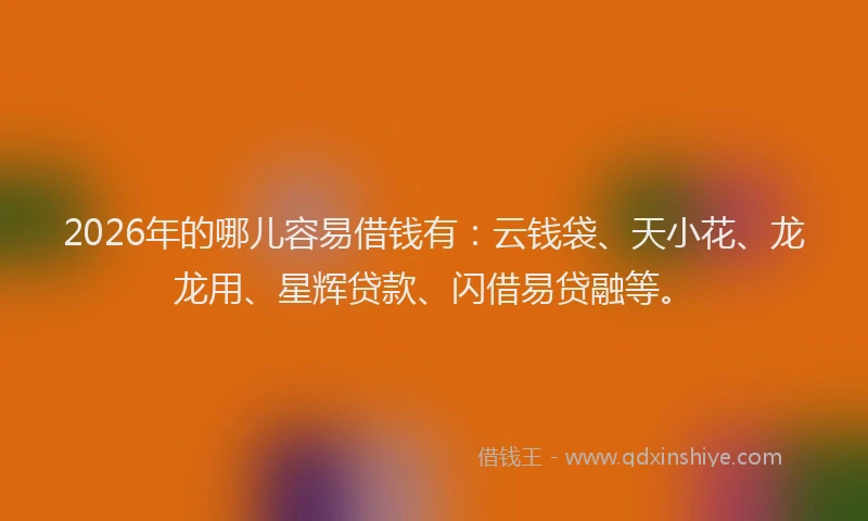 2026年的哪儿容易借钱有：云钱袋、天小花、龙龙用、星辉贷款、闪借易贷融等。