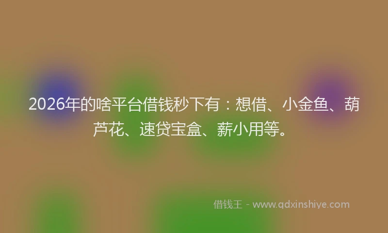 2026年的啥平台借钱秒下有：想借、小金鱼、葫芦花、速贷宝盒、薪小用等。