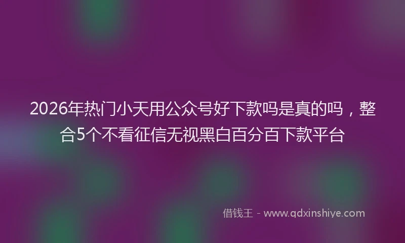 2026年热门小天用公众号好下款吗是真的吗，整合5个不看征信无视黑白百分百下款平台