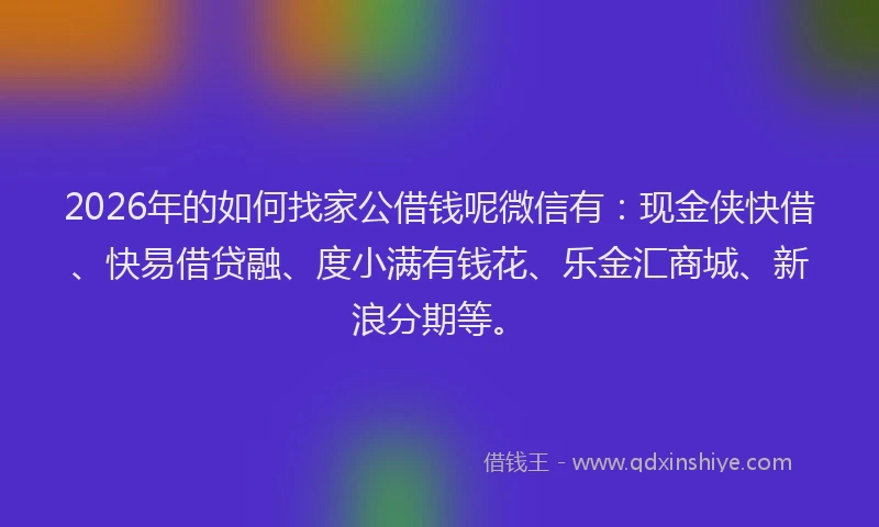 2026年的如何找家公借钱呢微信有:现金侠快借、快易借贷融、度小满有钱花、乐金汇商城、新浪分期等。