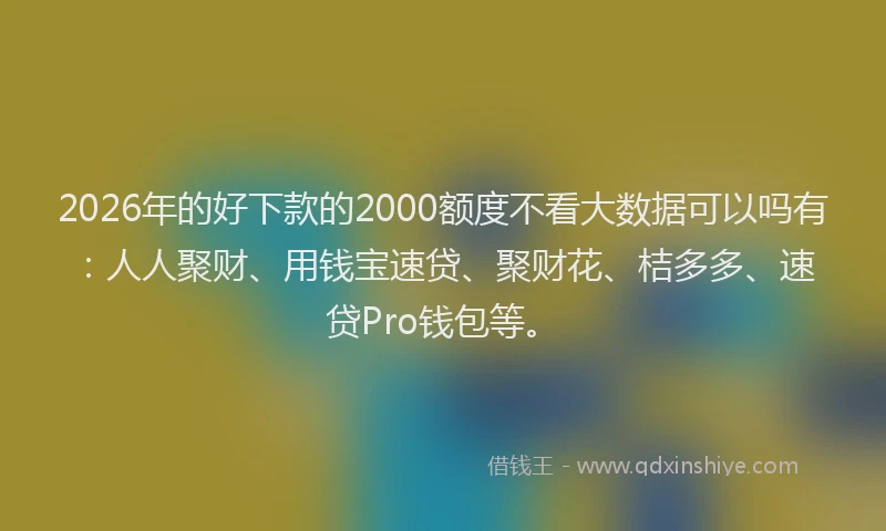 2026年的好下款的2000额度不看大数据可以吗有：人人聚财、用钱宝速贷、聚财花、桔多多、速贷Pro钱包等。