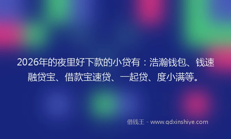 2026年的夜里好下款的小贷有：浩瀚钱包、钱速融贷宝、借款宝速贷、一起贷、度小满等。