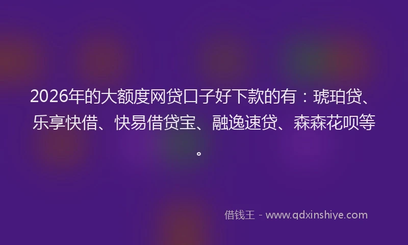 2026年的大额度网贷口子好下款的有：琥珀贷、乐享快借、快易借贷宝、融逸速贷、森森花呗等。