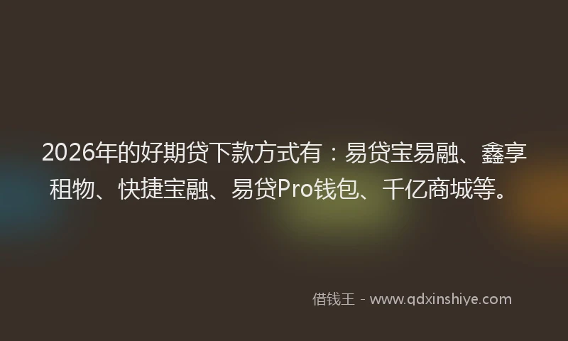 2026年的好期贷下款方式有：易贷宝易融、鑫享租物、快捷宝融、易贷Pro钱包、千亿商城等。