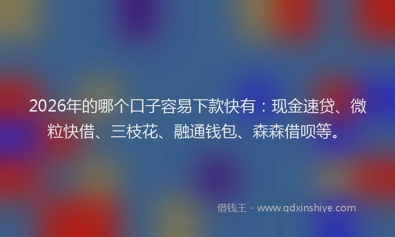 2026年的哪个口子容易下款快有：现金速贷、微粒快借、三枝花、融通钱包、森森借呗等。